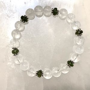 MOLDAVITE AND CLEAR QUARTZ ELASTIC BRACELET